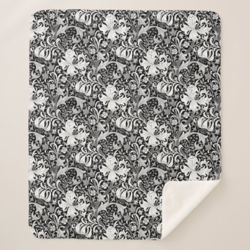 William Morris Iris and Lily Black and White Sherpa Blanket