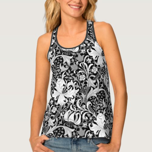 William Morris Iris and Lily Black and White Tank Top