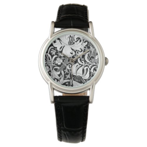 William Morris Iris and Lily Black and White Watch