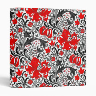 William Morris Iris and Lily, Black, White and Red 3 Ring Binder