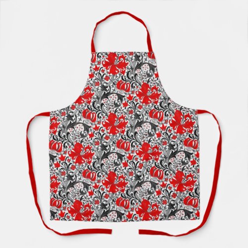 William Morris Iris and Lily Black White and Red Apron