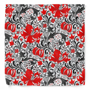 William Morris Iris and Lily, Black, White and Red Bandana