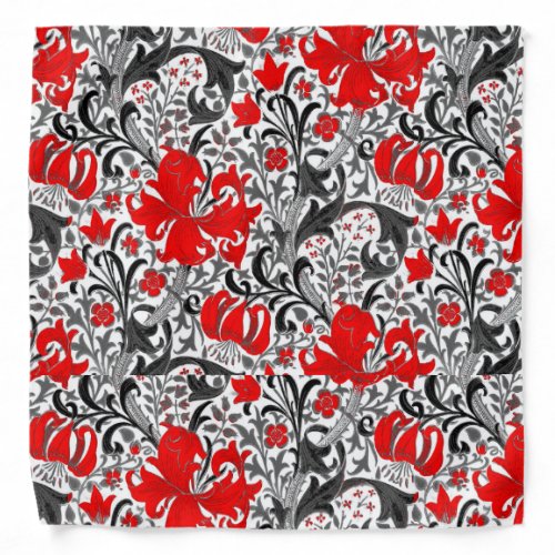 William Morris Iris and Lily Black White and Red Bandana