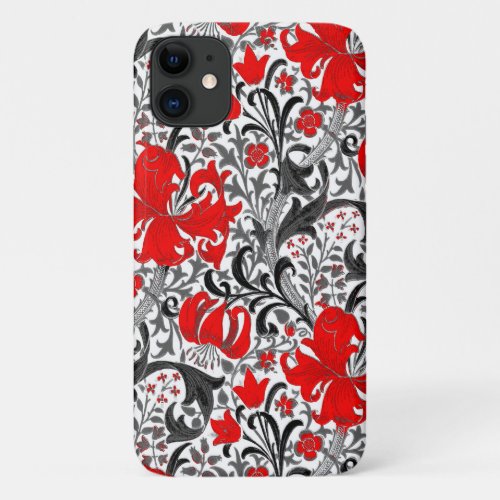 William Morris Iris and Lily Black White and Red iPhone 11 Case