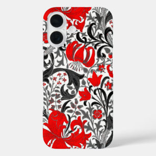 William Morris Iris and Lily, Black, White and Red iPhone 16 Case