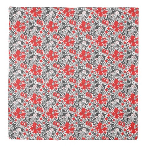 William Morris Iris and Lily Black White and Red Duvet Cover