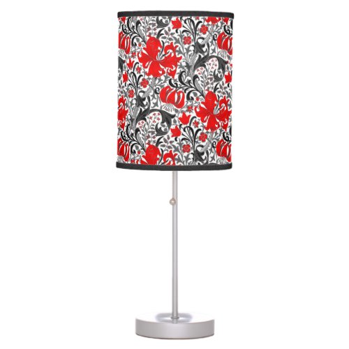 William Morris Iris and Lily Black White and Red Table Lamp