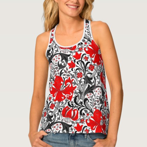 William Morris Iris and Lily Black White and Red Tank Top