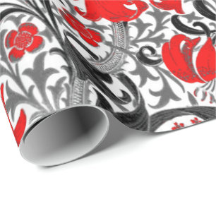 William Morris Iris and Lily, Black, White and Red Wrapping Paper