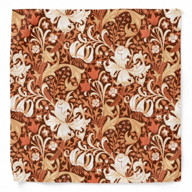 William Morris Iris and Lily, Brown and Tan Bandana (Front)