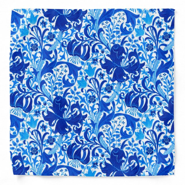 William Morris Iris and Lily, Cobalt Blue Bandana (Front)