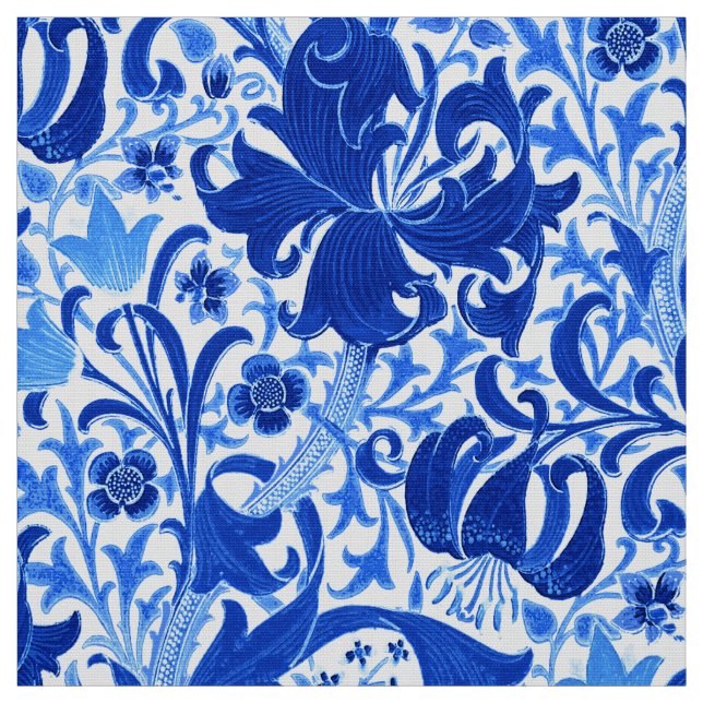 William Morris Iris and Lily, Cobalt Blue Fabric (Swatch)