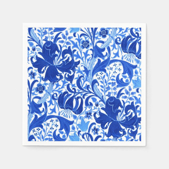 William Morris Iris and Lily, Cobalt Blue Paper Napkins (Front)