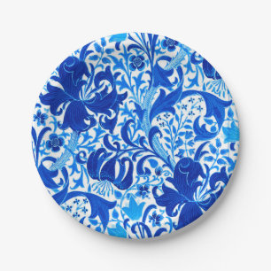 William Morris Iris and Lily, Cobalt Blue Paper Plates