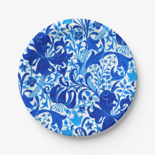 William Morris Iris and Lily Cobalt Blue Paper Plates