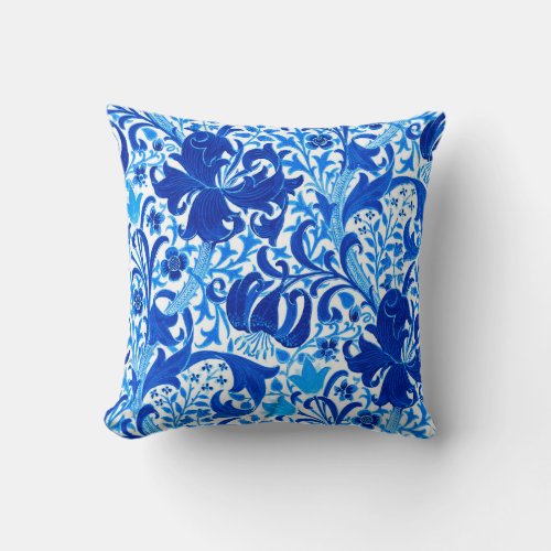 William Morris Iris and Lily Cobalt Blue Throw Pillow