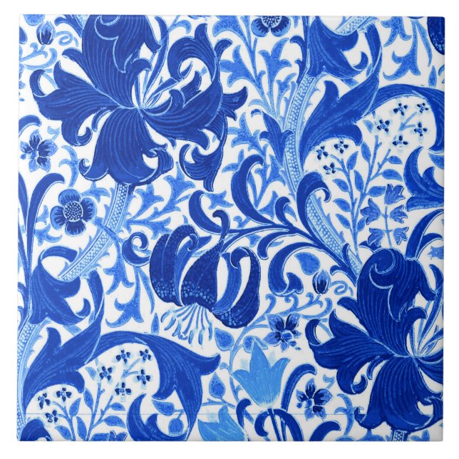 William Morris Iris and Lily, Cobalt Blue Tile (Front)