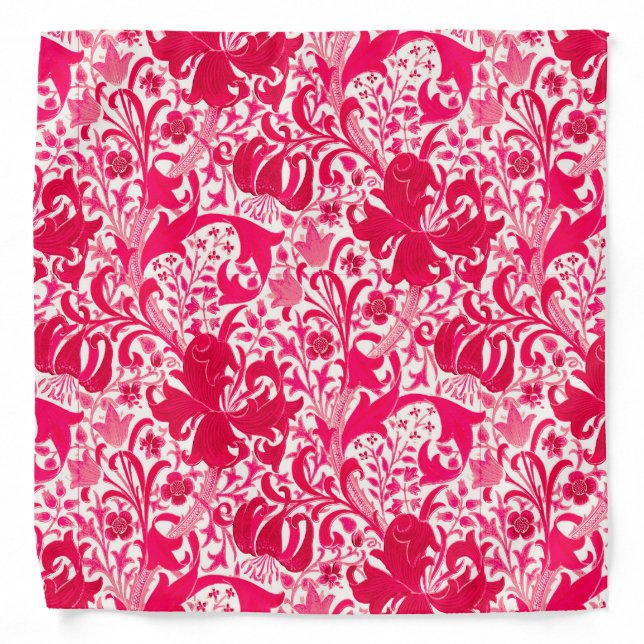 William Morris Iris and Lily, Fuchsia Pink Bandana (Front)