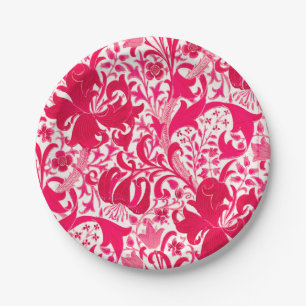William Morris Iris and Lily, Fuchsia Pink Paper Plates