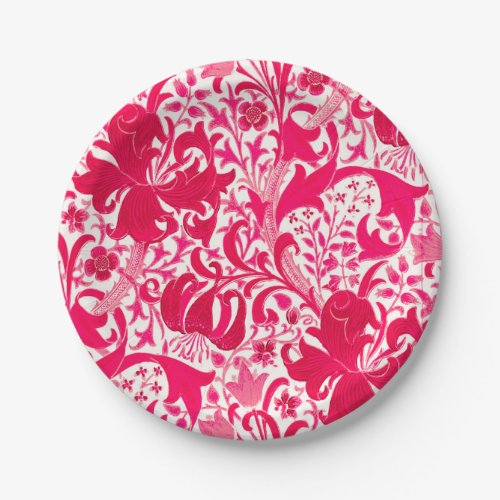 William Morris Iris and Lily Fuchsia Pink Paper Plates