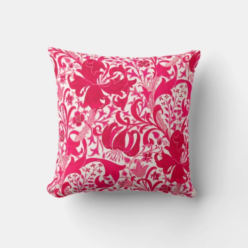 William Morris Iris and Lily Fuchsia Pink Throw Pillow