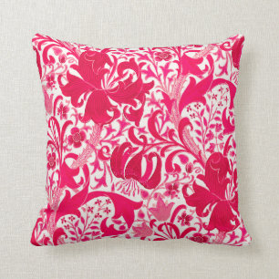 William Morris Iris and Lily, Fuchsia Pink Throw Pillow