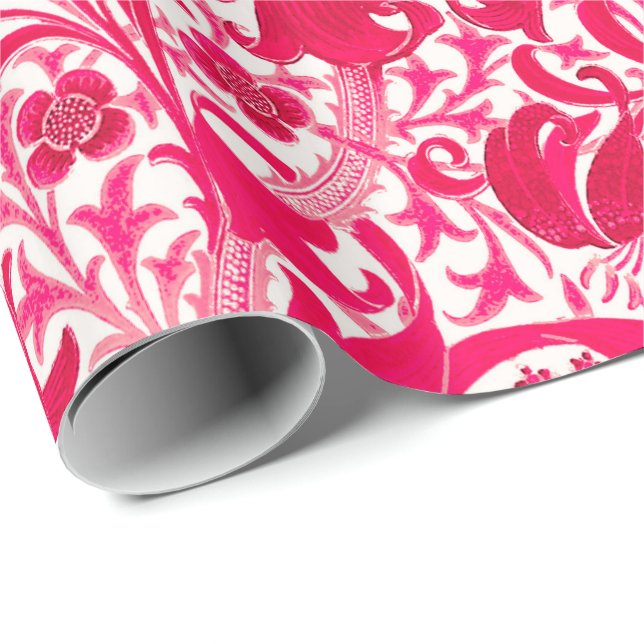 William Morris Iris and Lily, Fuchsia Pink Wrapping Paper (Roll Corner)