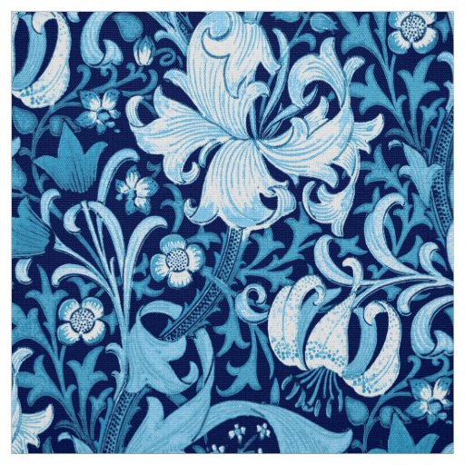 William Morris Iris and Lily, Indigo Blue Fabric