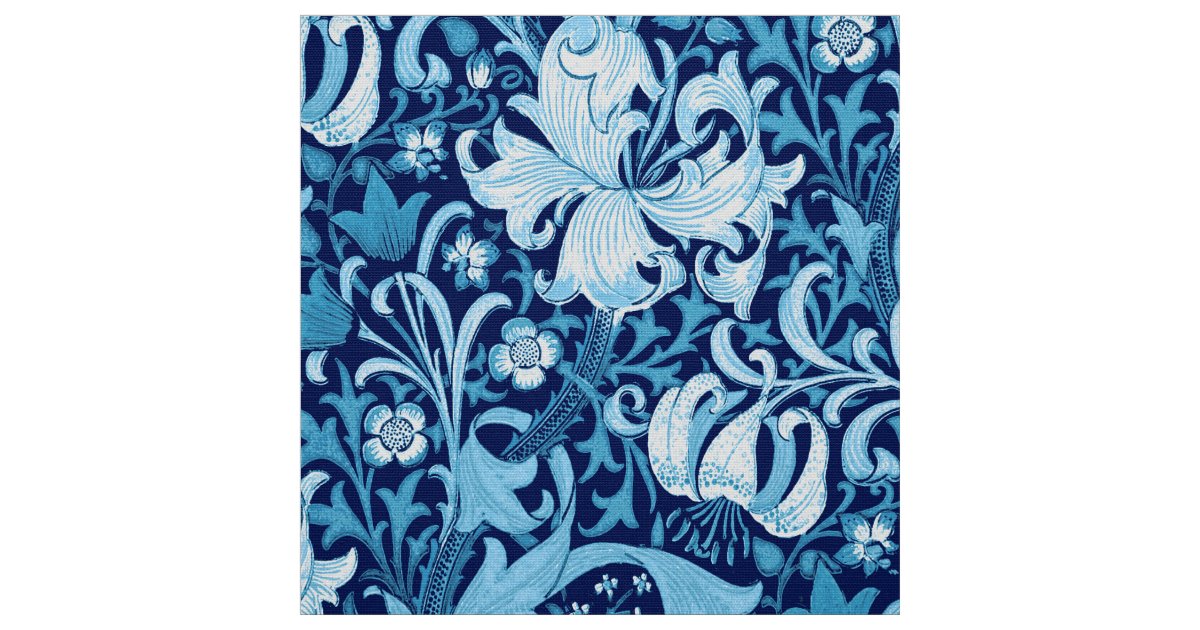 William Morris Iris and Lily, Indigo Blue Fabric