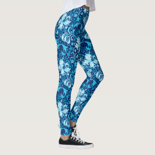 Light Sky Blue, Indigo & Beige Colored Pattern Capri Leggings