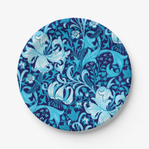 William Morris Iris and Lily, Indigo Blue Paper Plates