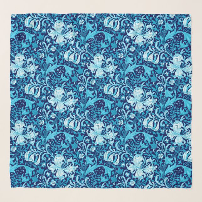 William Morris Iris and Lily, Indigo Blue Scarf (Front)
