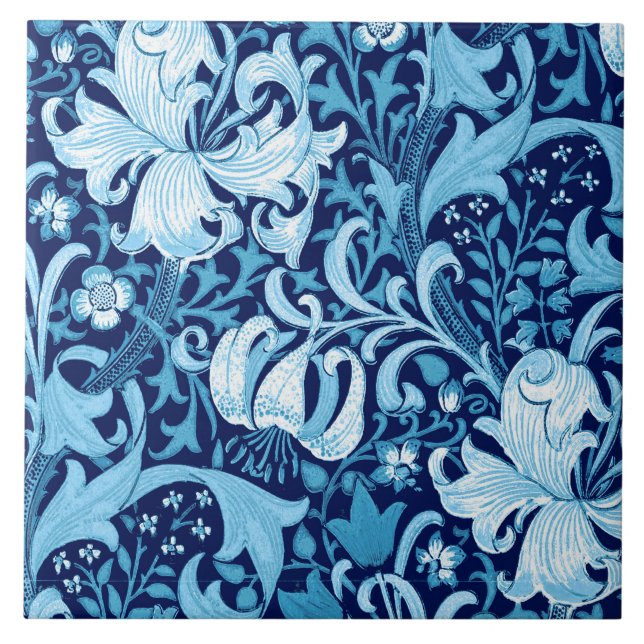 William Morris Iris and Lily, Indigo Blue Tile (Front)