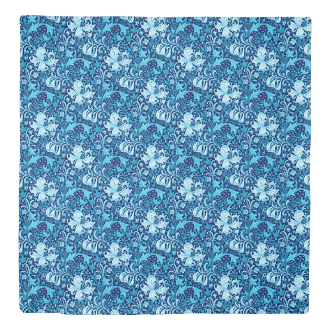 William Morris Iris and Lily, Indigo Blue & White Duvet Cover (Front)