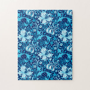 William Morris Iris and Lily, Indigo Blue & White Jigsaw Puzzle