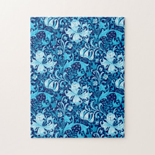 William Morris Iris and Lily Indigo Blue  White Jigsaw Puzzle