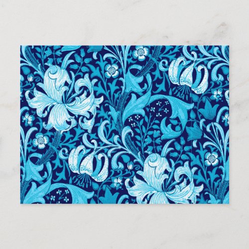 William Morris Iris and Lily Indigo Blue  White Postcard