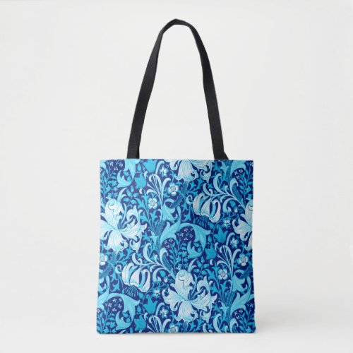 William Morris Iris and Lily Indigo Blue  White Tote Bag