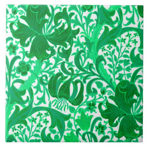 William Morris Iris and Lily Jade Green Ceramic Tile