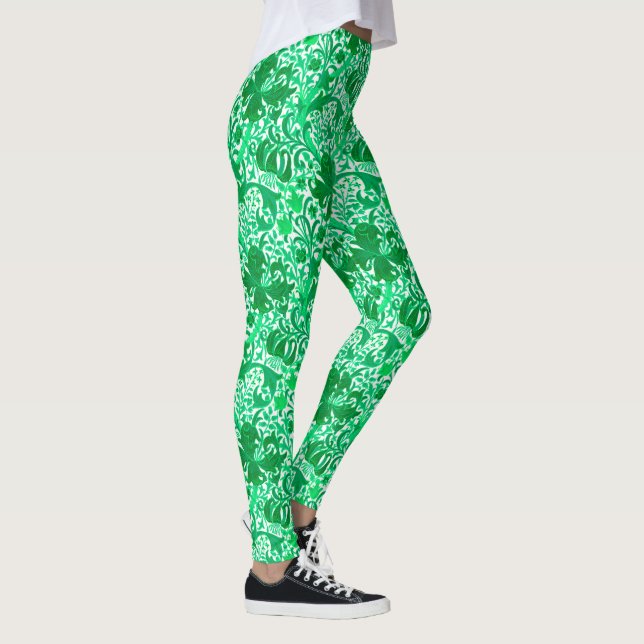 William Morris Iris and Lily, Jade Green Leggings (Right)