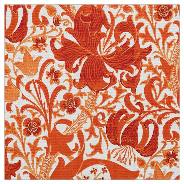 William Morris Iris and Lily, Mandarin Orange Fabric (Swatch)