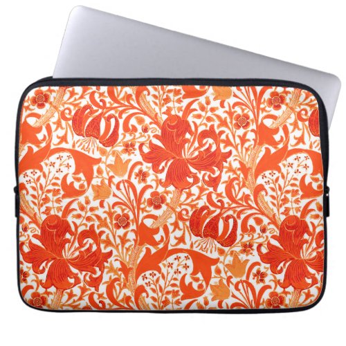 William Morris Iris and Lily Mandarin Orange Laptop Sleeve