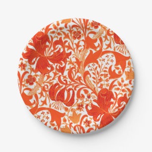 William Morris Iris and Lily, Mandarin Orange Paper Plates