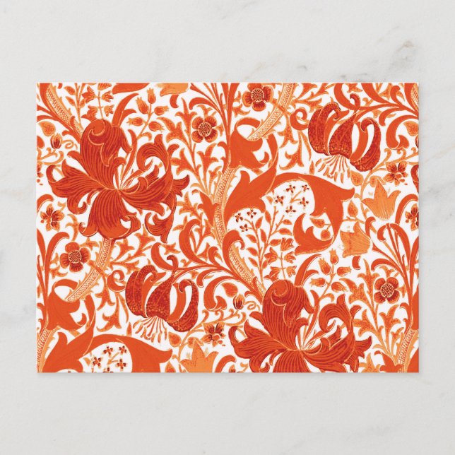 William Morris Iris and Lily, Mandarin Orange Postcard (Front)