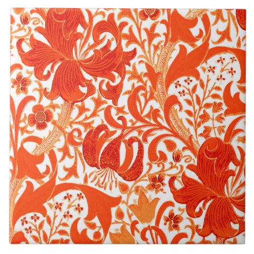 William Morris Iris and Lily Mandarin Orange Tile