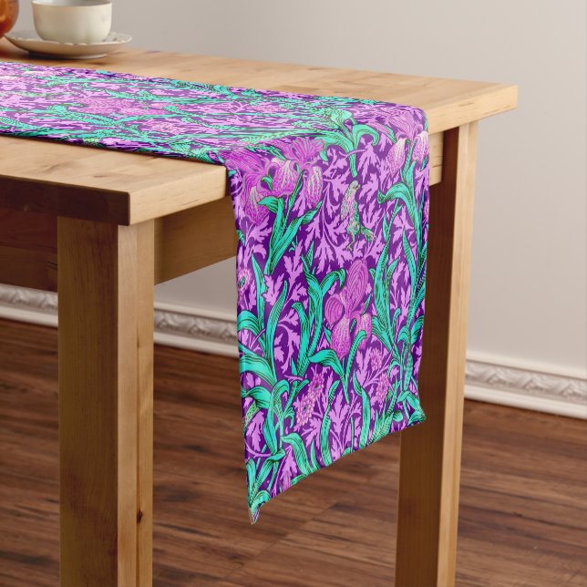 William Morris Iris Pattern, Amethyst Purple Short Table Runner (In Situ)