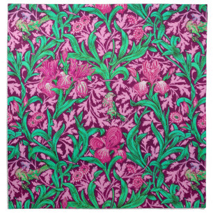 William Morris Iris Pattern, Fuchsia Pink and Wine Cloth Napkin