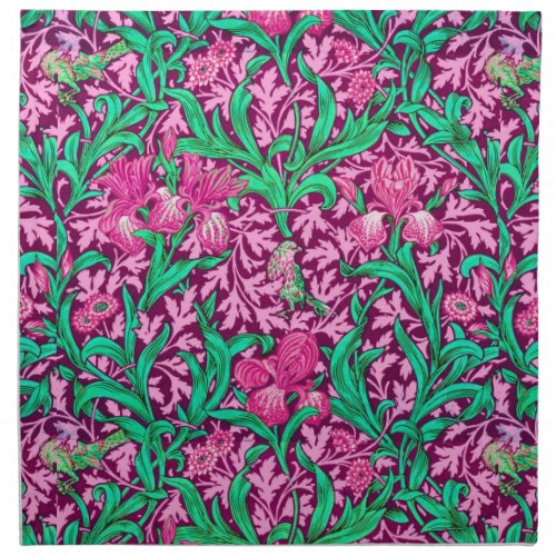 William Morris Iris Pattern Fuchsia Pink and Wine Cloth Napkin