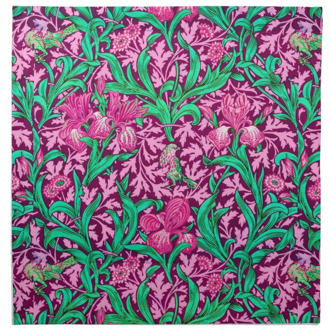 William Morris Iris Pattern, Fuchsia Pink and Wine Cloth Napkin (Front)