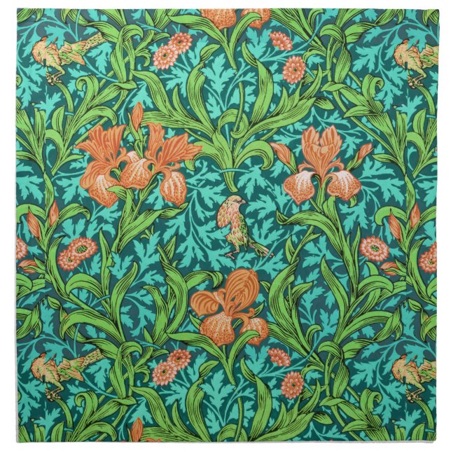 William Morris Iris Pattern, Orange and Turquoise Napkin (Front)